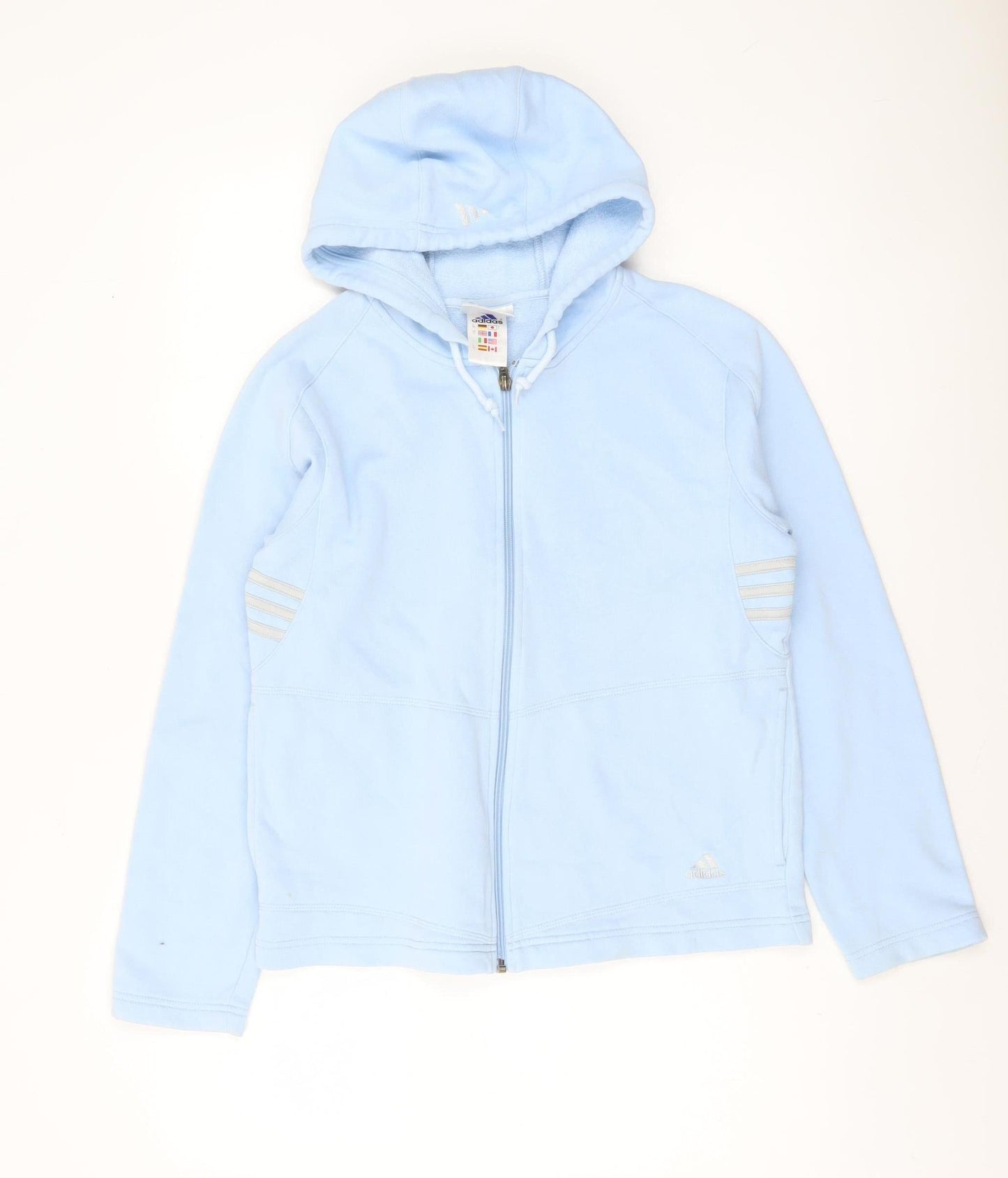 Adidas Women Light Blue Full Zip Hoodie Size 10 Fleece Lined