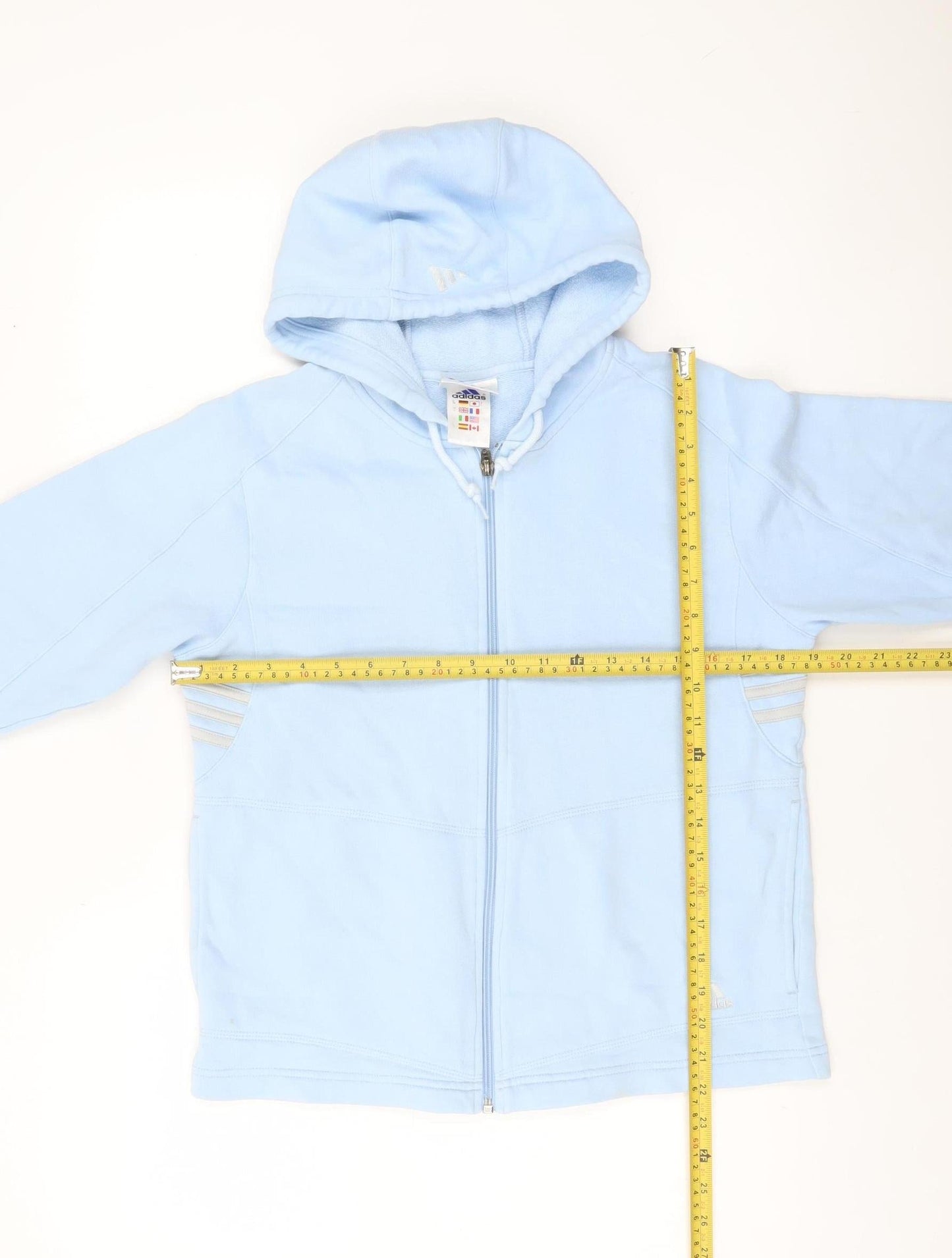 Adidas Women Light Blue Full Zip Hoodie Size 10 Fleece Lined