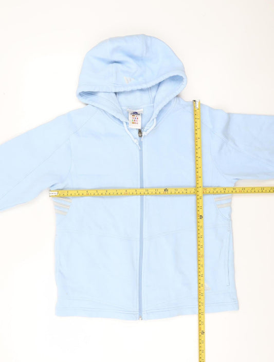 Adidas Women Light Blue Full Zip Hoodie Size 10 Fleece Lined