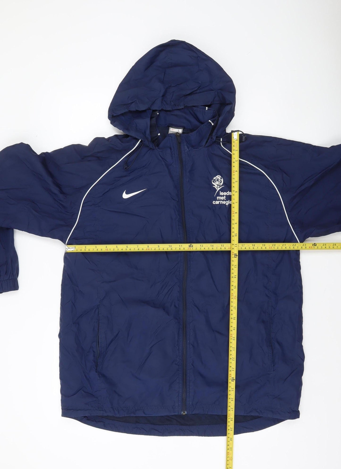 Nike Men's Blue Hooded Windbreaker Jacket L Leeds Met Carnegie