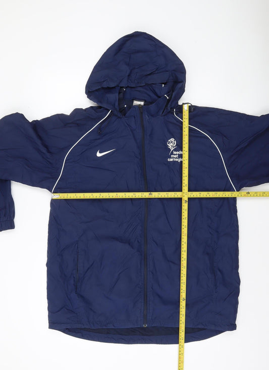 Nike Men's Blue Hooded Windbreaker Jacket L Leeds Met Carnegie