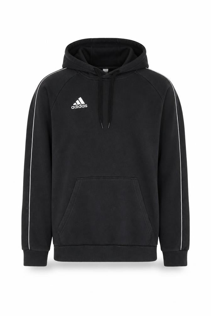 Front view of Adidas Men's Black Pullover Hoodie, size M, Fleece Sportswear