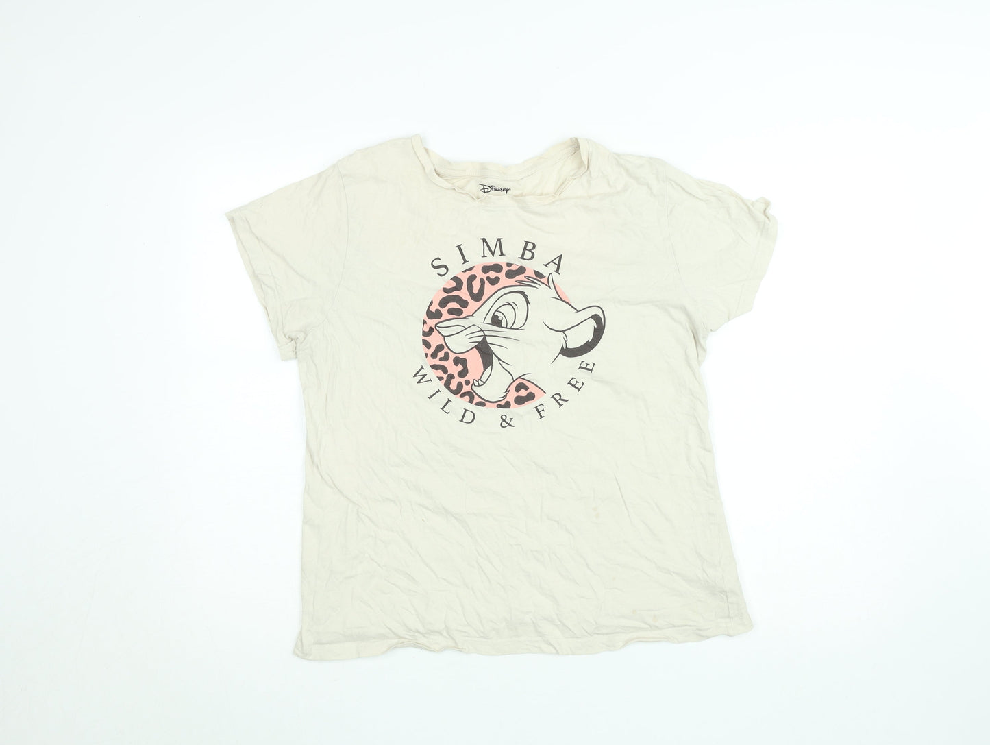 Disney Women’s Beige Simba Graphic T-Shirt Size L 14-16 Casual Cotton