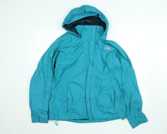 The North Face Womens Blue Waterproof Hooded Rain Jacket Size L
