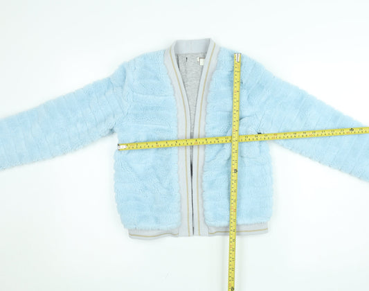 Monsoon Girls Blue Faux Fur Bomber Jacket 11-12 Years Lined Soft Winter Coat