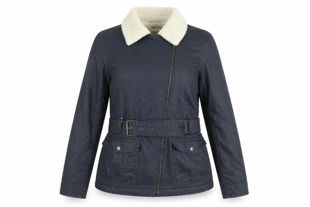 Marks & Spencer Women’s Grey Belted Faux Shearling Lined Biker Jacket UK 10