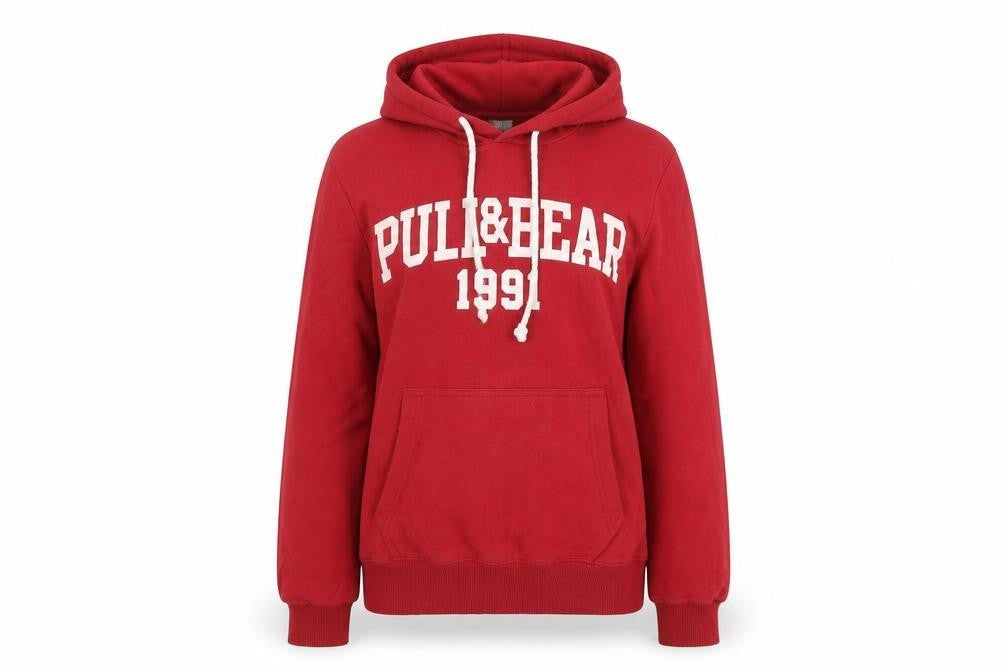 Pull & Bear Women's Red Hoodie Size Small Pullover Graphic 1991 Cotton Blend