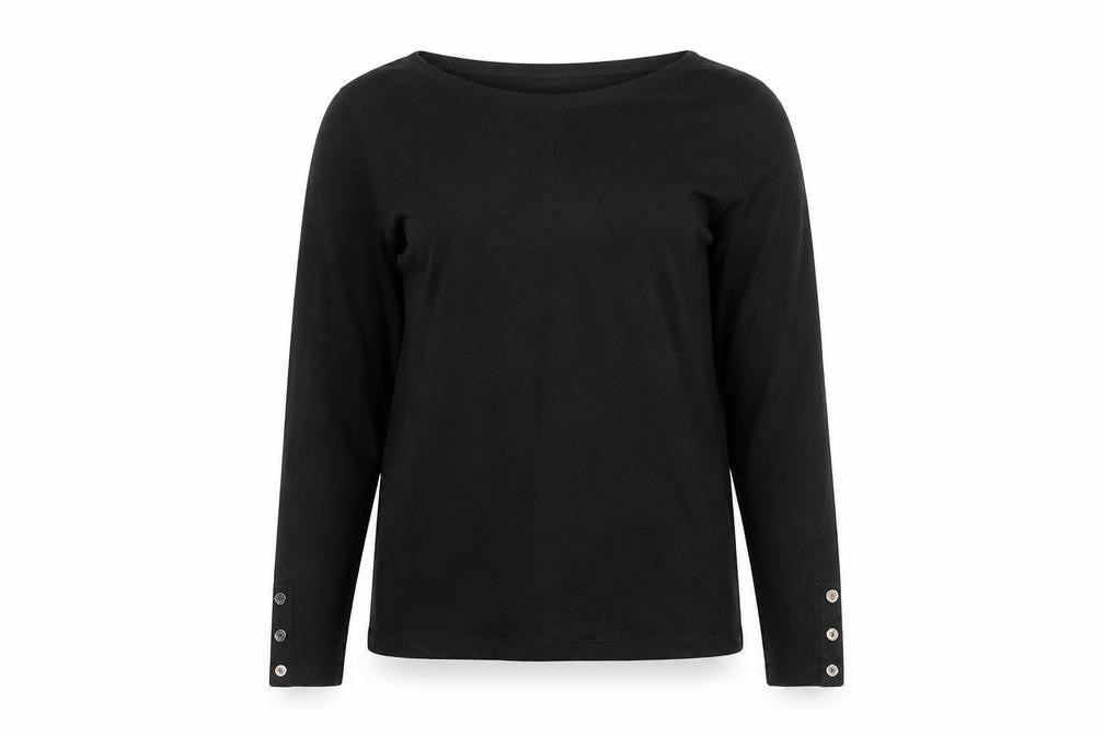 Julio Women Black Size 6 Boat Neck Long Sleeve Cotton Top