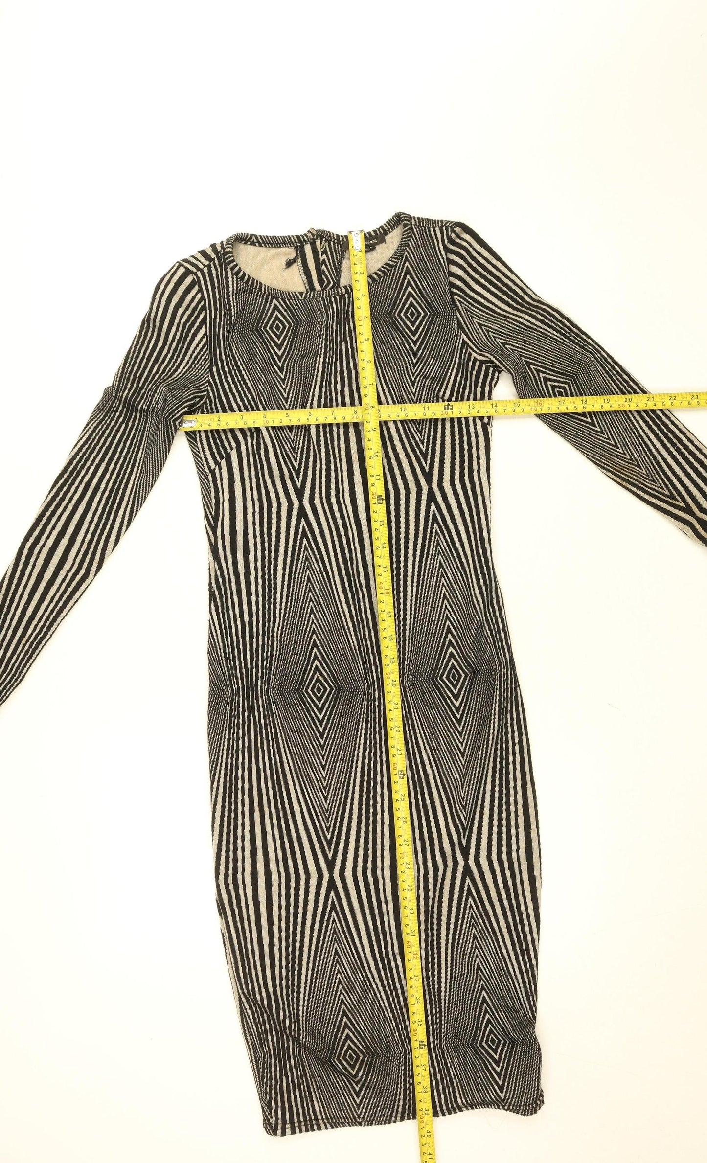 River Island Women’s Black Geometric Bodycon Knit Dress Size 8