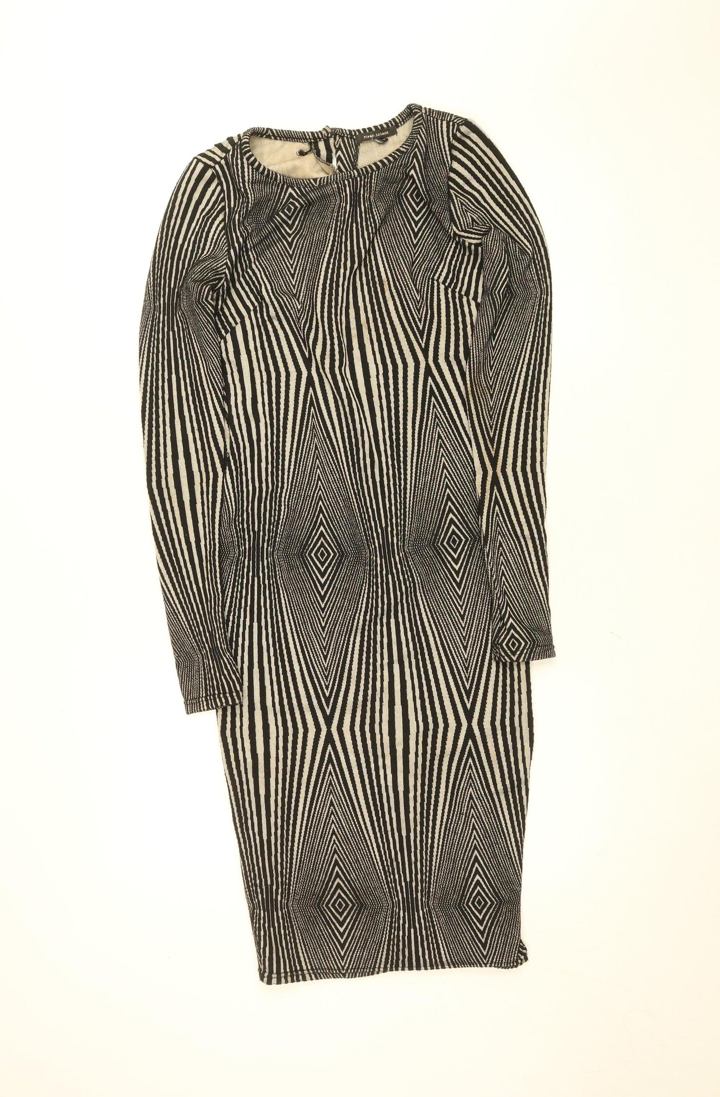 River Island Women’s Black Geometric Bodycon Knit Dress Size 8