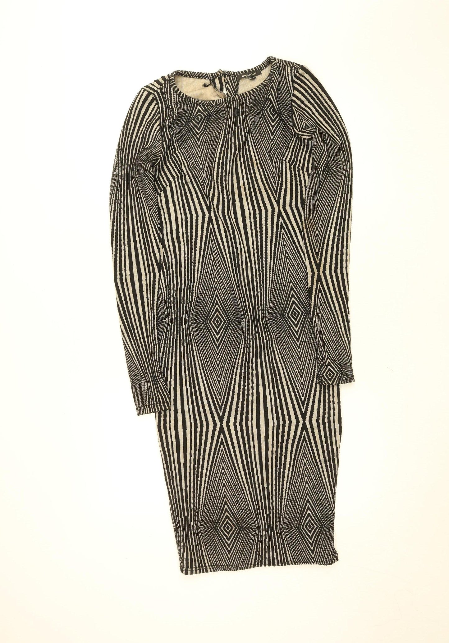 River Island Women’s Black Geometric Bodycon Knit Dress Size 8