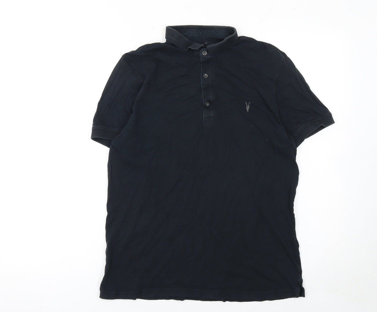 AllSaints Men’s Black Slim Fit Polo Shirt Medium Cotton Logo