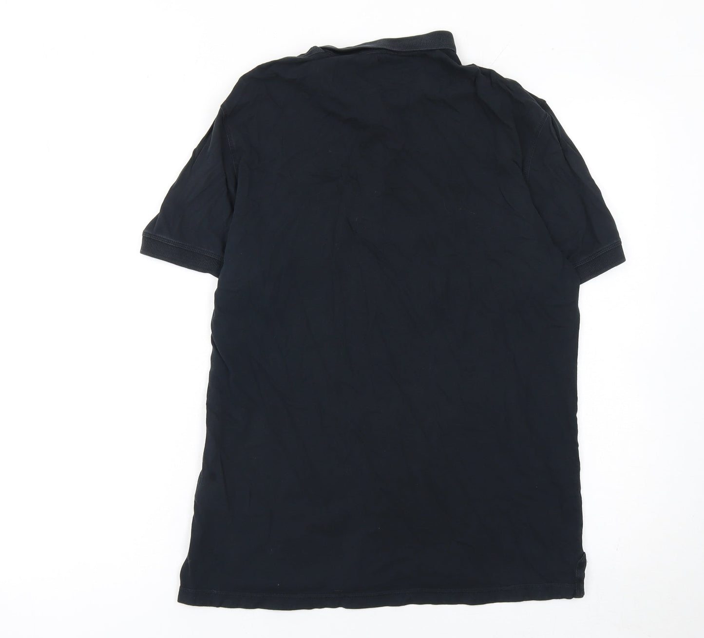 AllSaints Men’s Black Slim Fit Polo Shirt Medium Cotton Logo