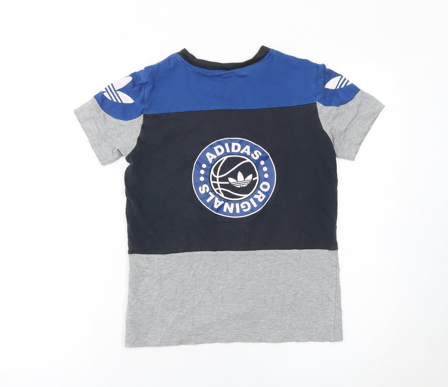Adidas Boys Blue Black Grey Colourblock Logo Crew Neck T-Shirt 7-8 Years