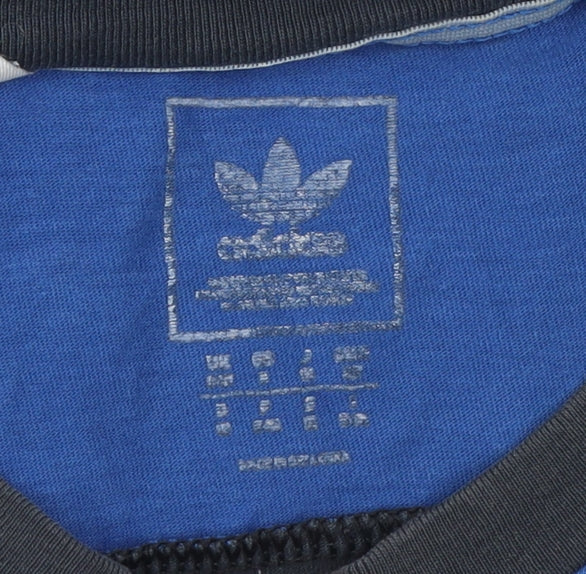 Adidas Boys Blue Black Grey Colourblock Logo Crew Neck T-Shirt 7-8 Years