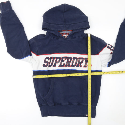 Superdry Women Navy Pullover Hoodie Medium Sports Logo Cotton Blend