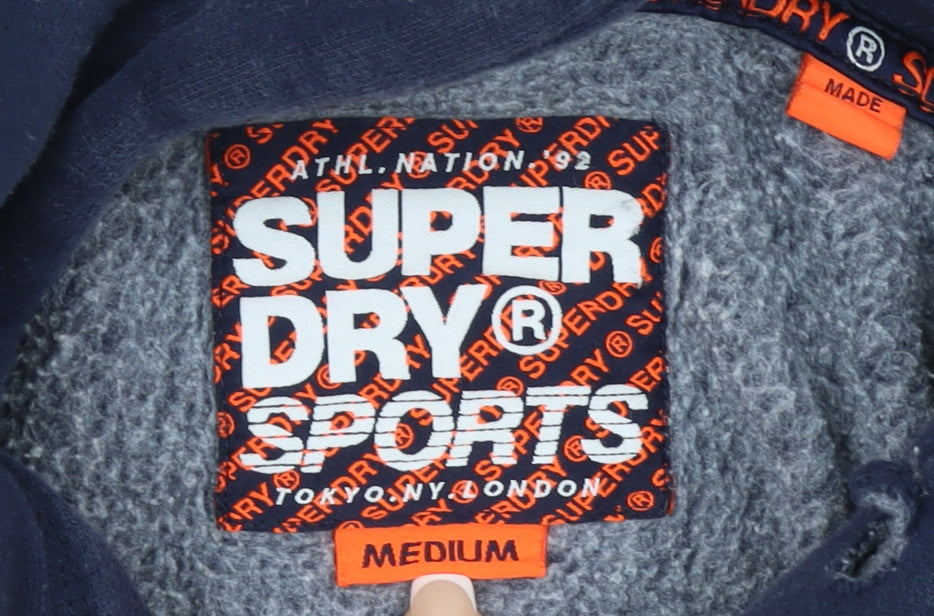 Superdry Women Navy Pullover Hoodie Medium Sports Logo Cotton Blend