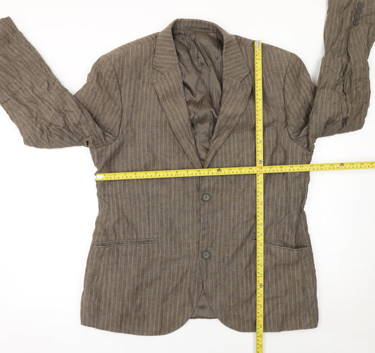 Brice Men Brown Striped Linen Regular Fit Blazer Size 56