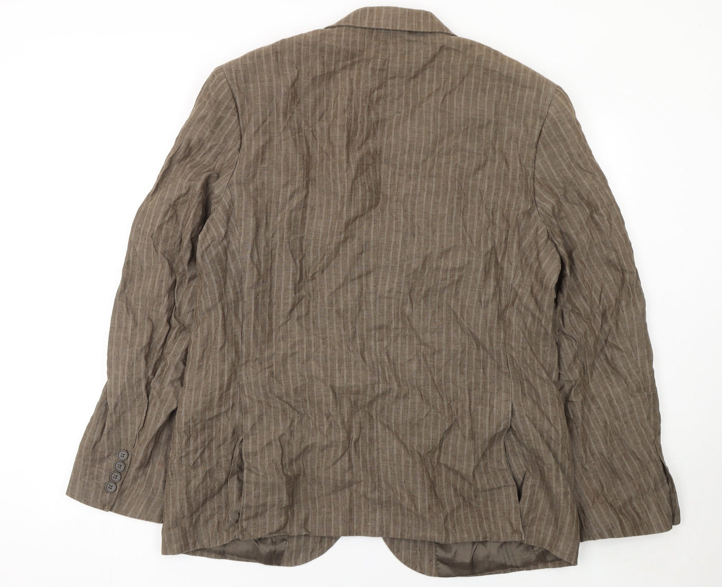 Brice Men Brown Striped Linen Regular Fit Blazer Size 56