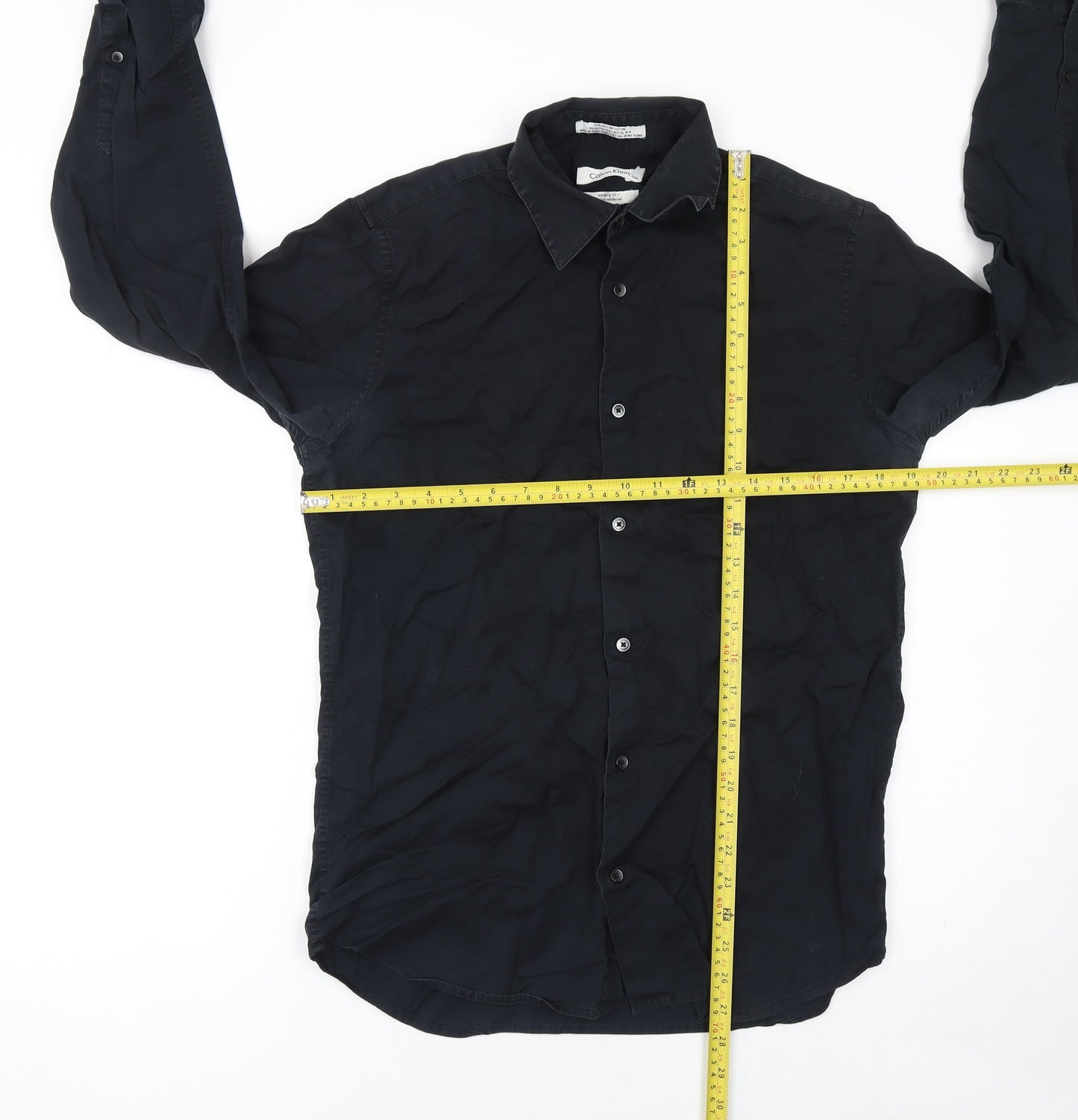 Calvin Klein Men's Black Slim Fit Long Sleeve Button-Up Shirt Size S