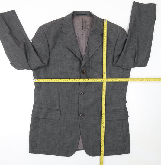 Hugo Boss Men's Grey Wool Blazer Jacket 40R Classic Notch Lapel
