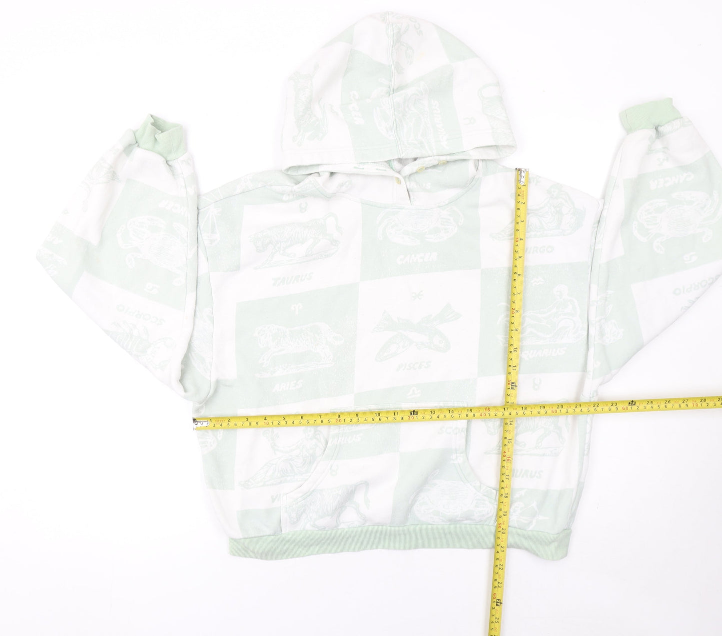 From Under Women's Mint Green Zodiac Print Hooded Pullover Sweatshirt Size S