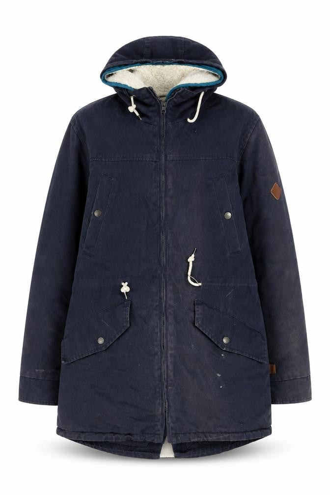 Bellfield Women's Blue Cotton Hooded Parka Jacket Size M