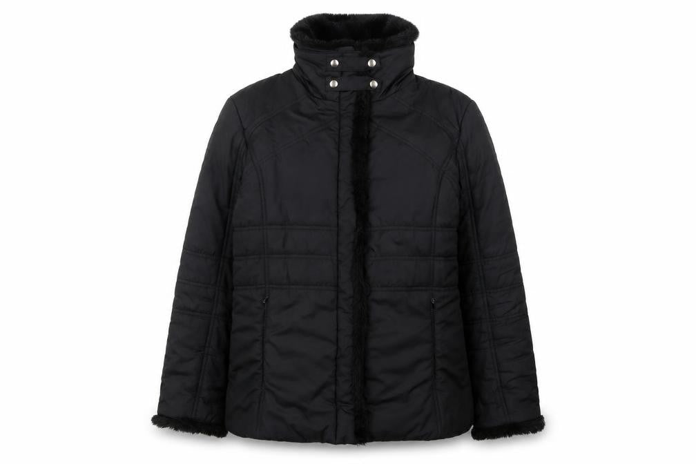Dunnes Womens Black Faux Fur Trim Puffer Jacket Size 16