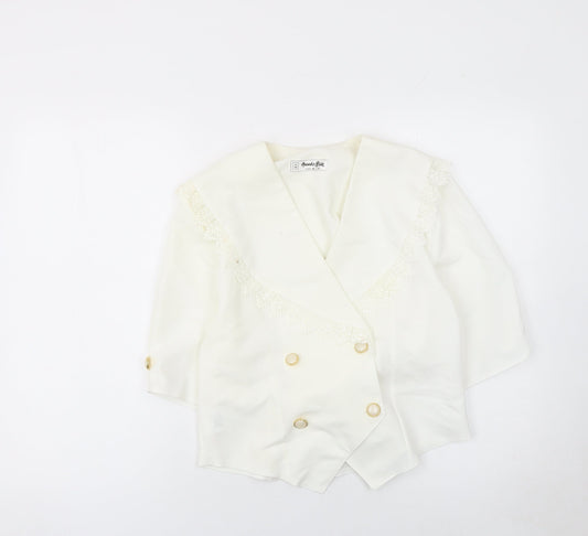 Amanda Blake Women's Ivory Double-Breasted Lace Trim Blazer UK 12