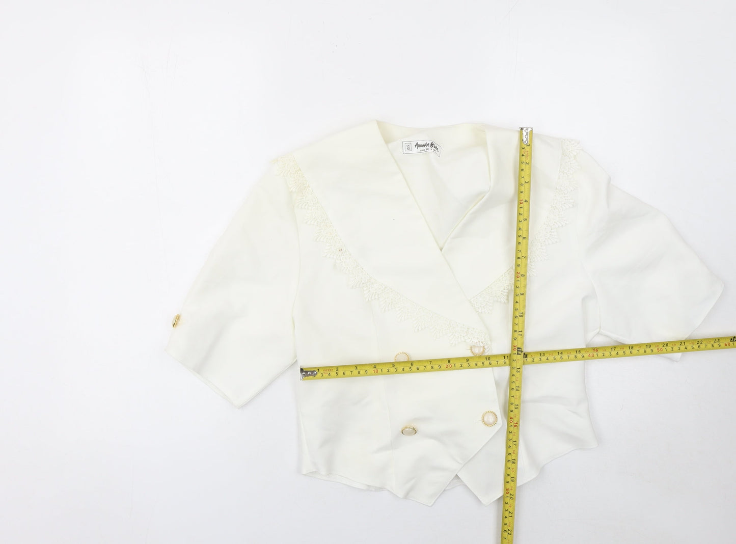 Amanda Blake Women's Ivory Double-Breasted Lace Trim Blazer UK 12