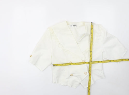 Amanda Blake Women's Ivory Double-Breasted Lace Trim Blazer UK 12