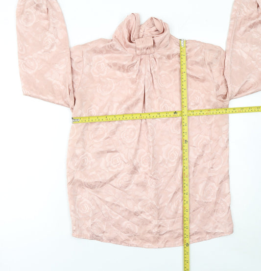 Kaki Roberts Women’s Pink Floral High Neck Polyester Blouse M