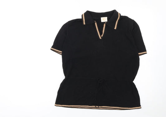 Country Casuals Women’s Black Collared Henley Knit Jumper L