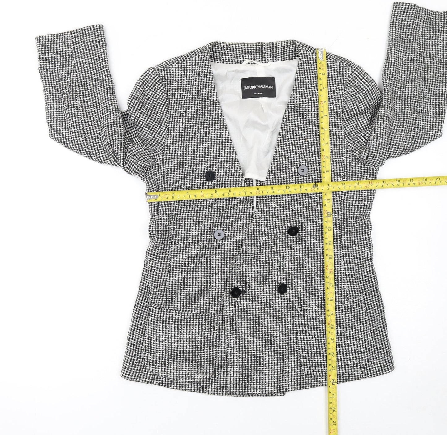 Emporio Armani Women's Black & White Houndstooth Double-Breasted Blazer Size 14