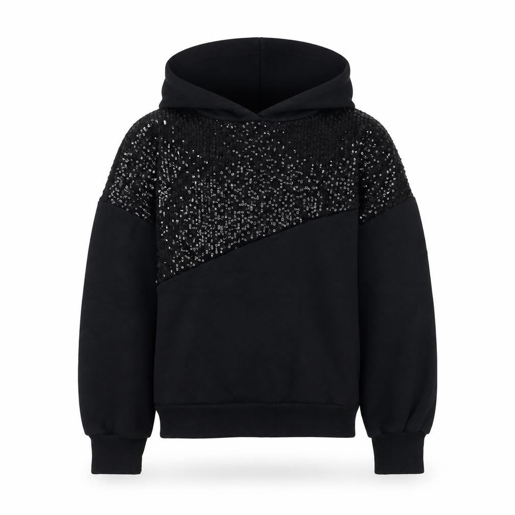 ZARA Girls Black Sequin Pullover Hoodie 7 Years Cotton Blend