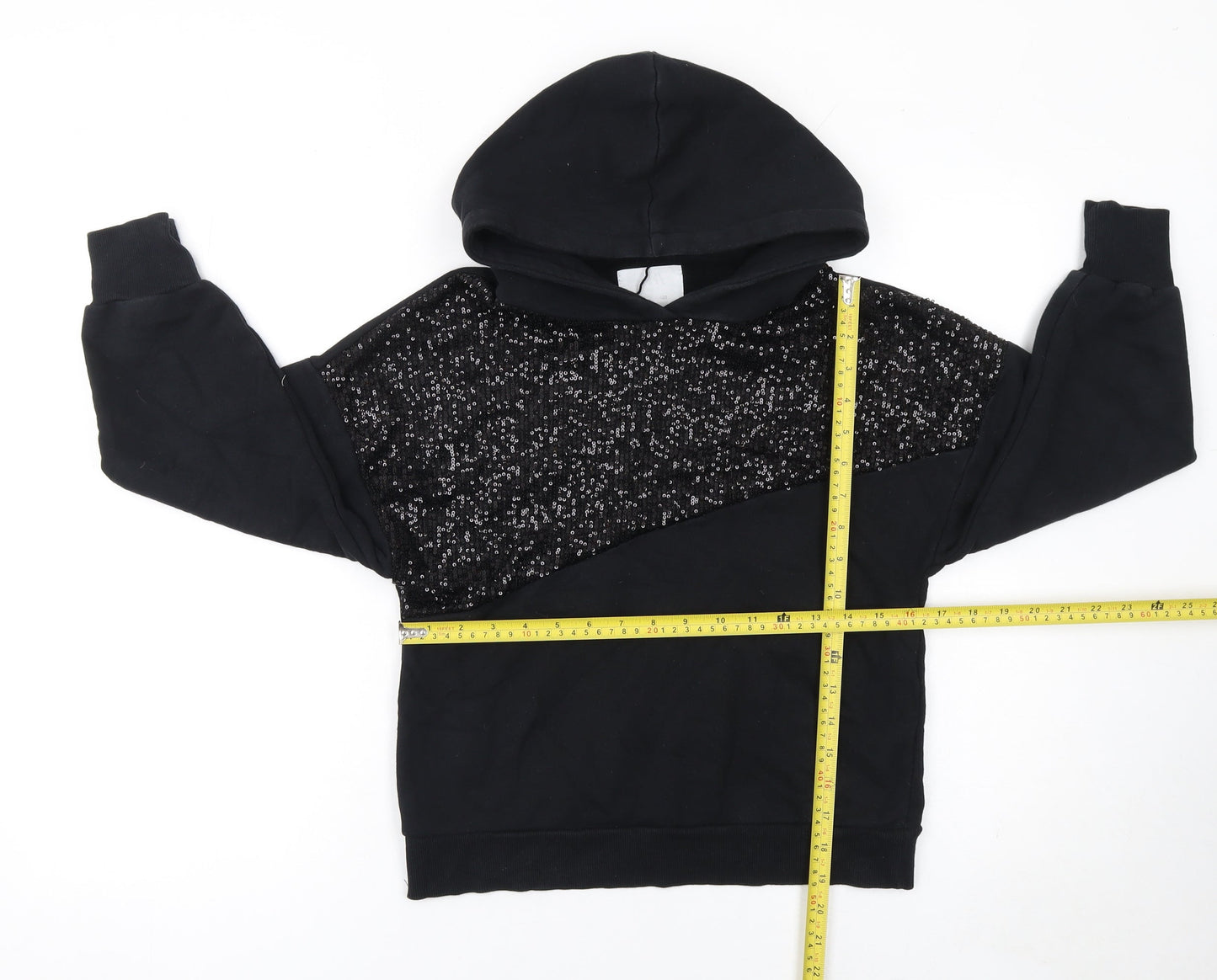 ZARA Girls Black Sequin Pullover Hoodie 7 Years Cotton Blend