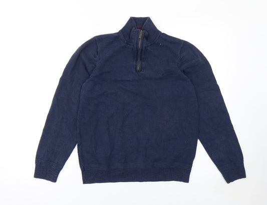 Womens UK S Regular Fat Face Blue Half Zip Tight-Knit