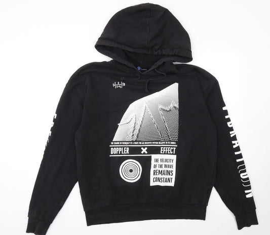 H&M Men's Black Graphic Print Pullover Hoodie Size M