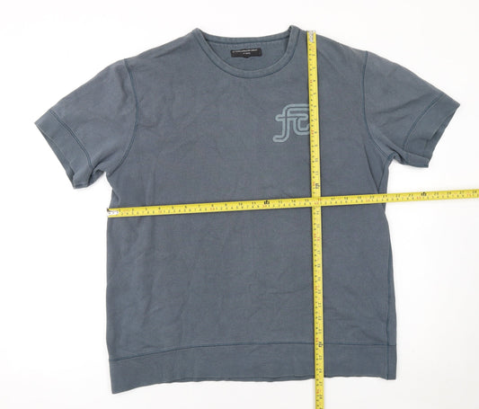 French Connection Men's Blue Cotton Short Sleeve Crew Neck T-Shirt M
