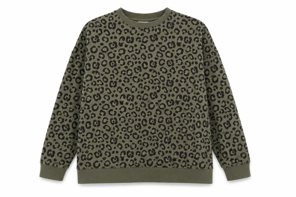 JoJo Maman Bébé Women's Green Leopard Print Cotton Sweatshirt Size M
