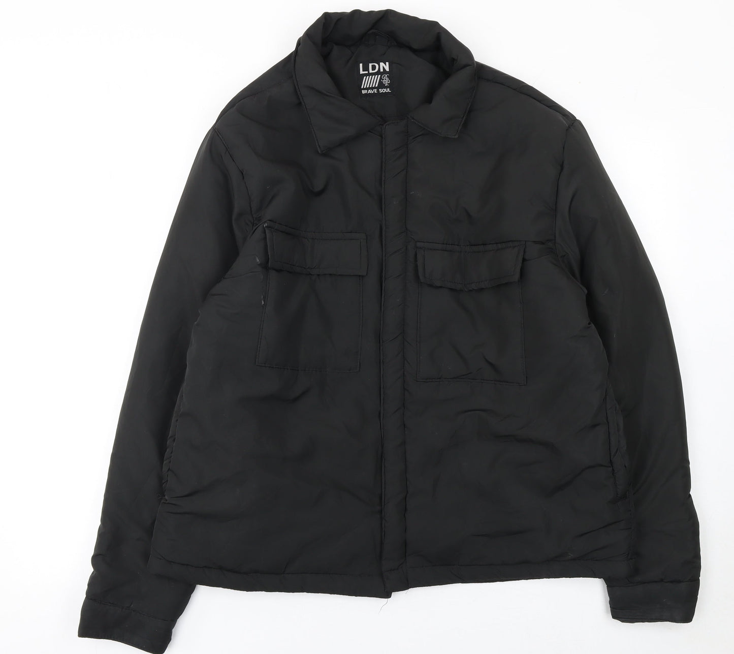 Brave Soul Women Black L Puffer Jacket Winter Zip Coat