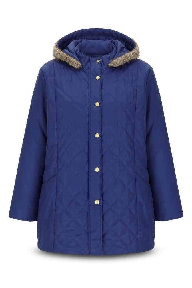 Anne de Lançay Women's Blue Quilted Hooded Winter Coat XL