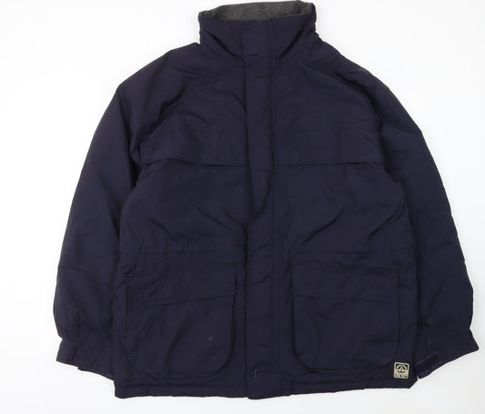 BHS Mens Blue Nylon Parka Jacket M Hooded Lined Winter Coat
