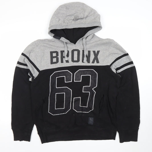 Crosshatch Men's Grey Black Pullover Hoodie Medium Bronx 63 Graphic