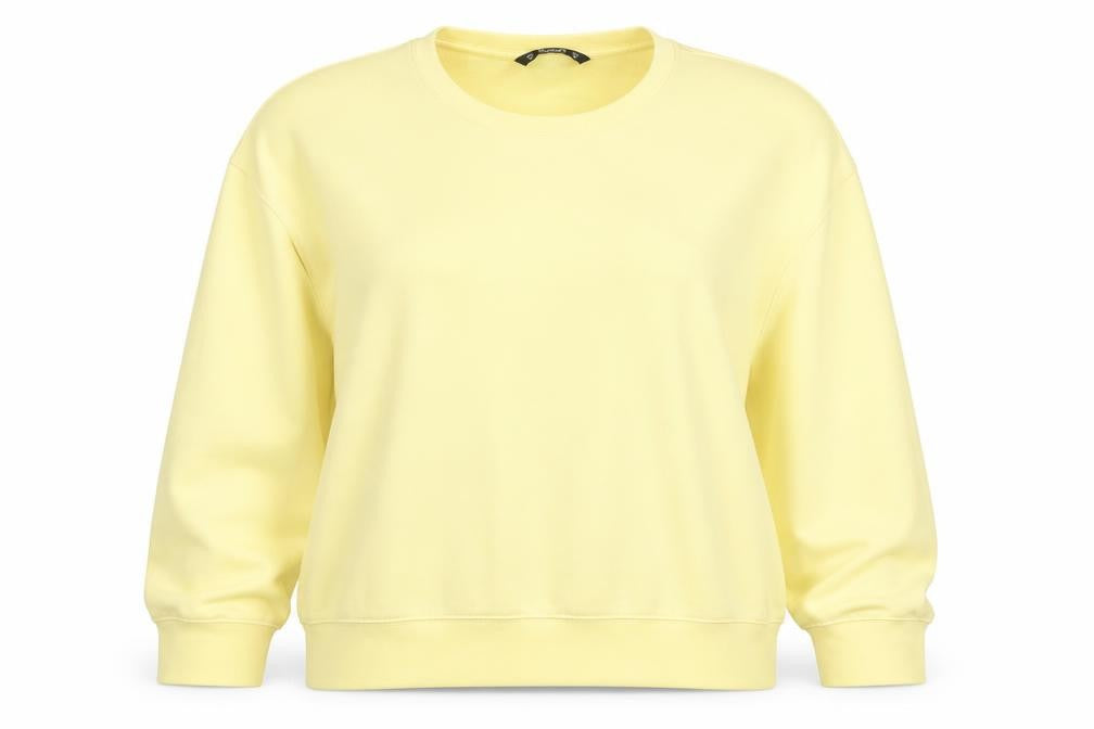 Front view of Dunnes Women Yellow XL Pullover Sweatshirt Cotton Blend Crew Neck