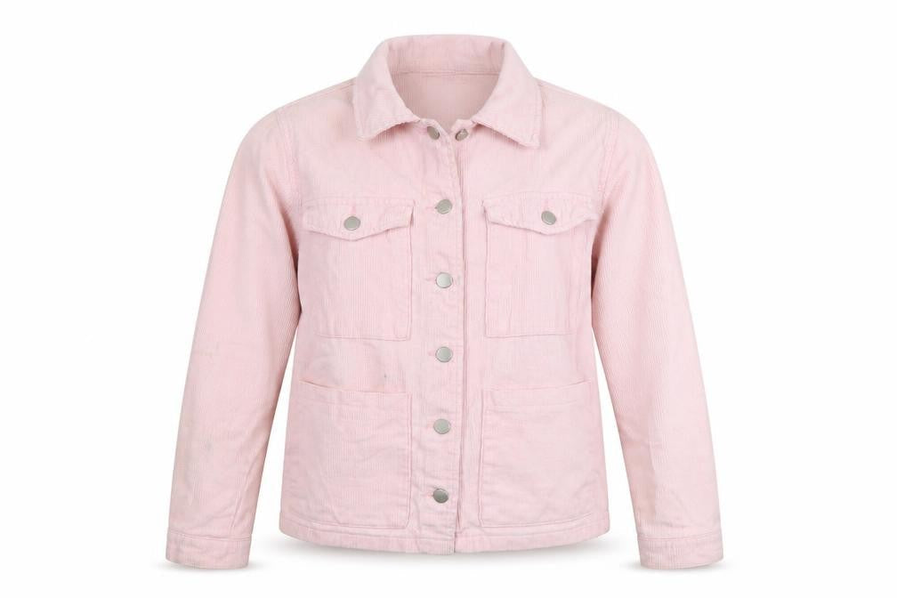 Boohoo Women Pink Corduroy Button Jacket UK 8 Casual Long Sleeve