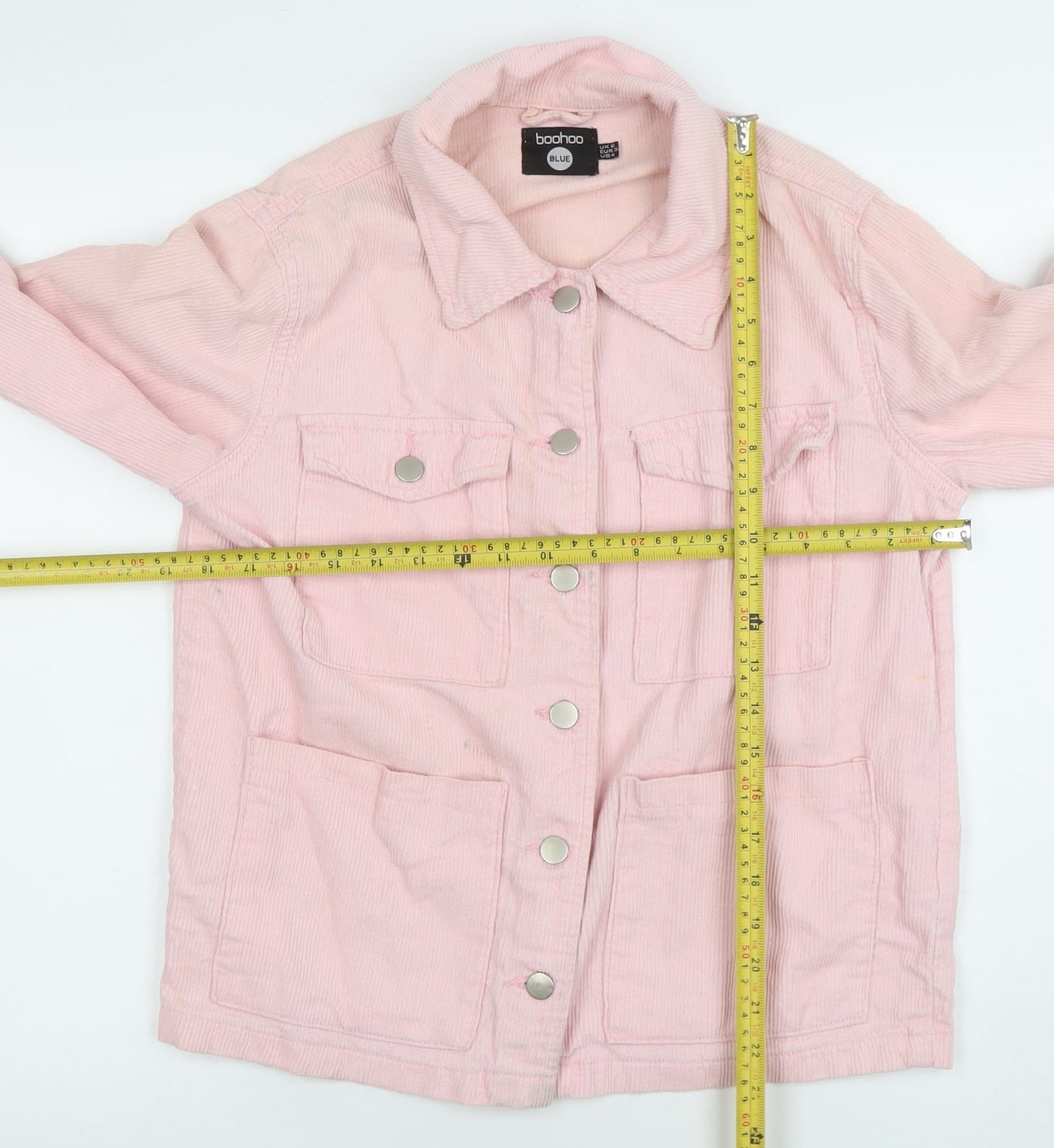 Boohoo Women Pink Corduroy Button Jacket UK 8 Casual Long Sleeve