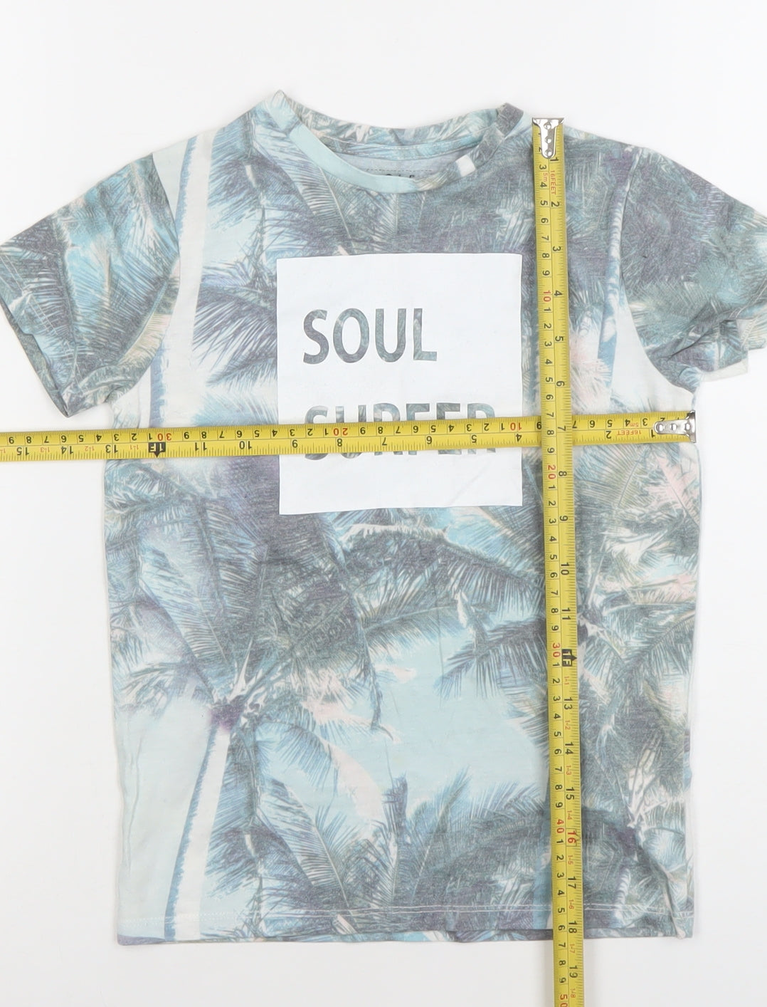 Rebel by Primark Boys Blue Soul Surfer Palm Print T-Shirt 7-8 Years
