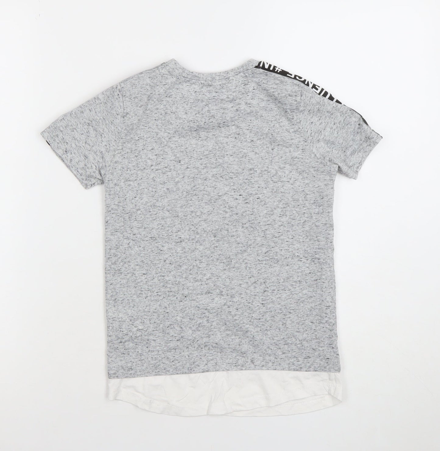 Primark Boys Grey Influence T-Shirt 7-8 Years Short Sleeve Cotton Blend