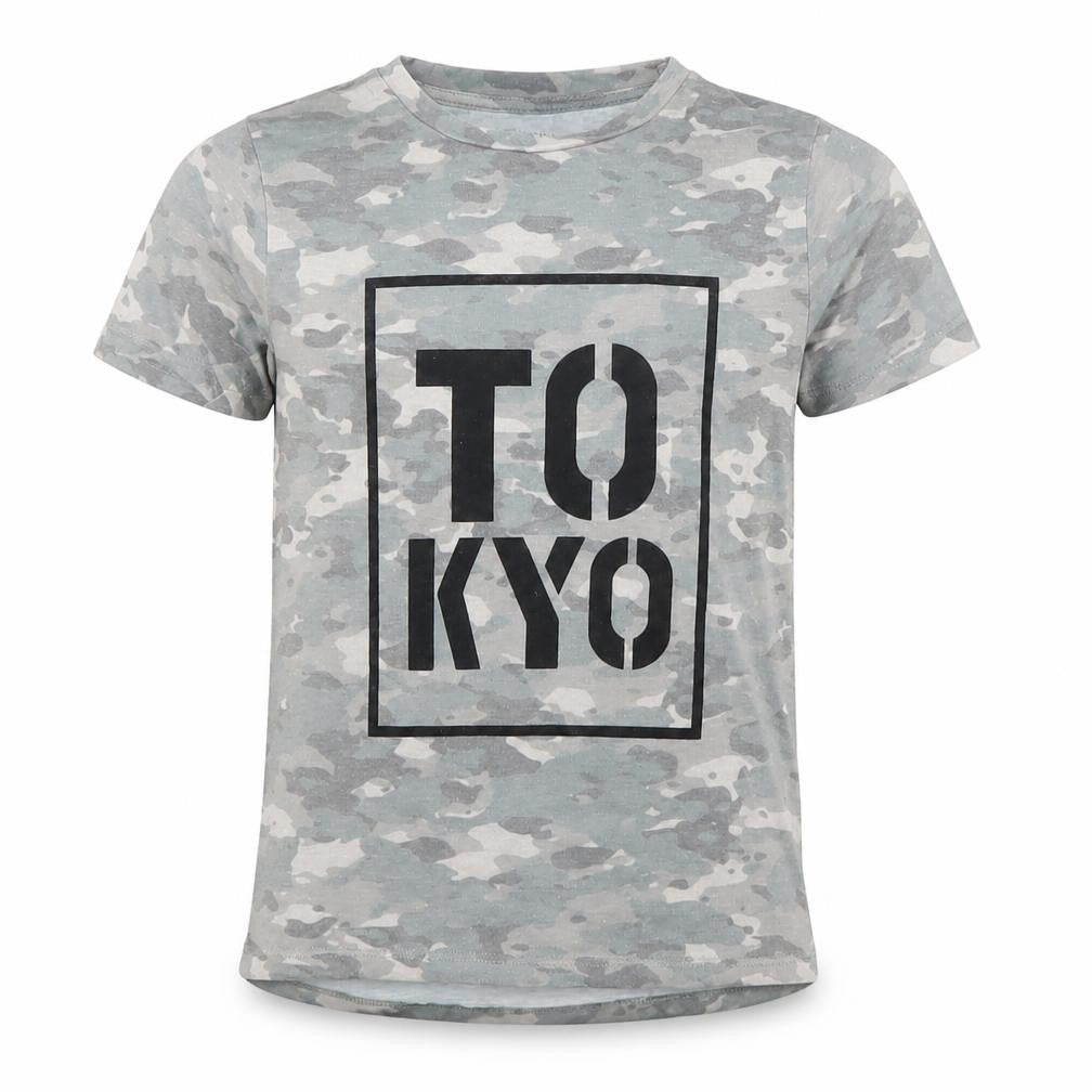Primark Boys Grey Camouflage Tokyo Print T-Shirt 7 Years Short Sleeve